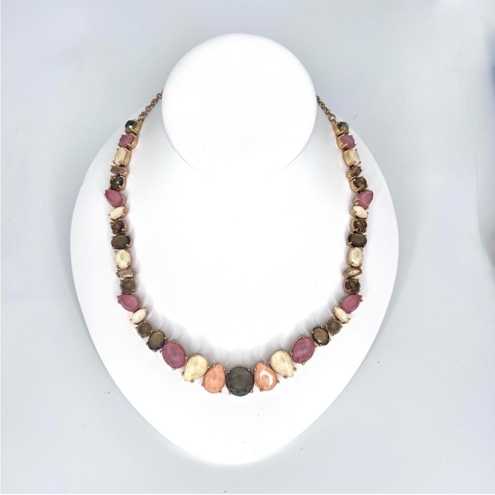 LOFT Pink+Brown Rhinestones Collar Statement Necklace